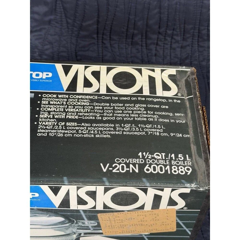 Corning Visions Amber Glass 1.5 Qt Covered Double Boiler V-20-N NOS in Box